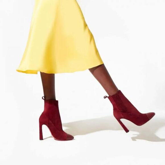Christian Louboutin Me In The 90S 100 Tanin Red Suede Short Heel Ankle Boot 37 - Picture 5 of 12